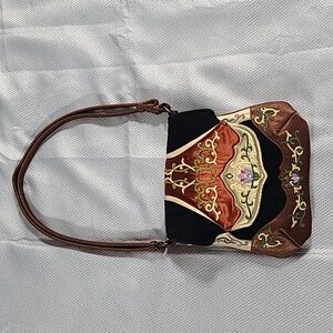 OOVOO Black Suede and Satin Embroidered Crossbody Bag